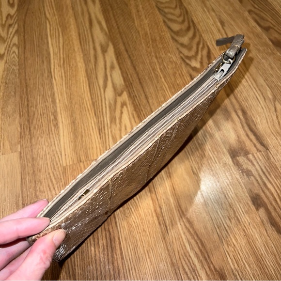 Vintage Palizzio taupe snakeskin‎ leather clutch wristlet shoulder bag - Picture 9 of 10